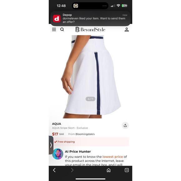 Aqua Athletic Golf Skort White W/Navy Contrast Trim Pull on Skort Sz S NWT $68 - Picture 16 of 16